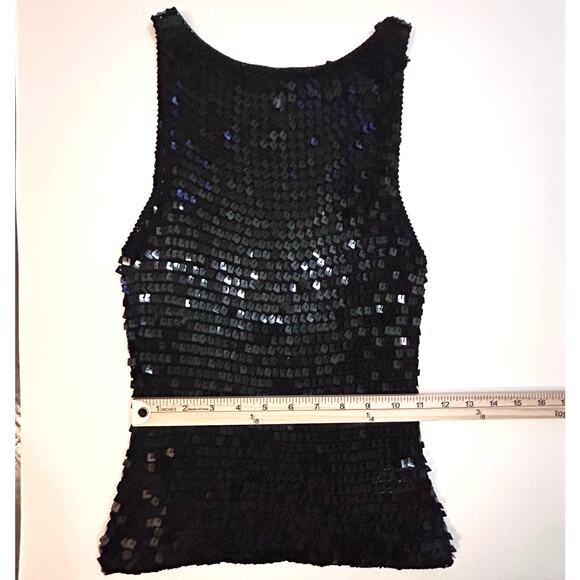 VINTAGE Black Sparkly Sequins Mesh Crochet Sleeveless Top Medium NWOT - Picture 11 of 11